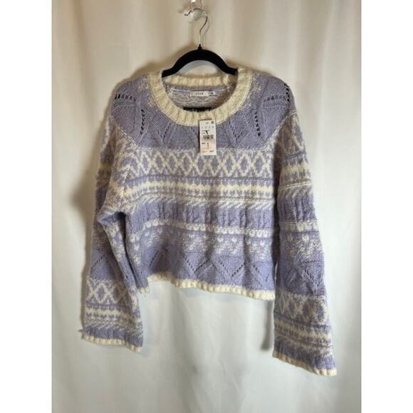 Lush Sweaters - Lush Sweater Cropped M Fair Isle Boxy Oversized Bell Sleeve Lilac